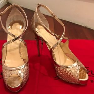 Christian Louboutin Gold Peep Toe Heels